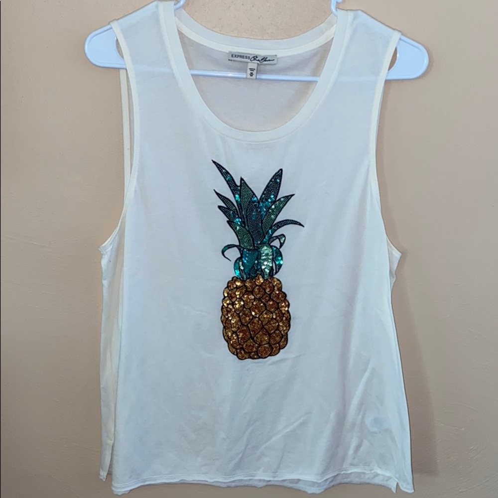 Express Creme Sequin Pineapple Tank - image 1